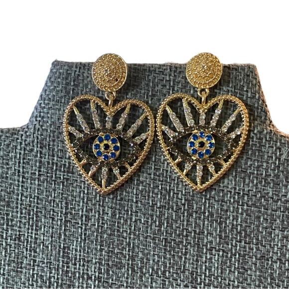 All Seeing Eye Heart Shaped Dangle Earrings - Picture 2 of 2